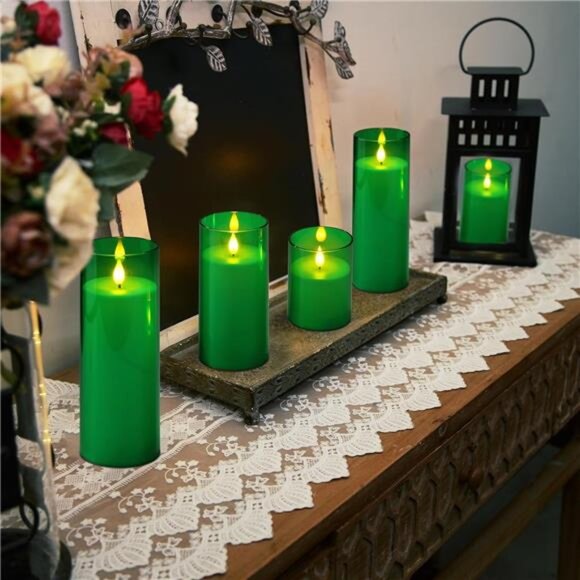 New Green Flickering Flameless Candles, Battery Operated Acrylic LED - Picture 7 of 7